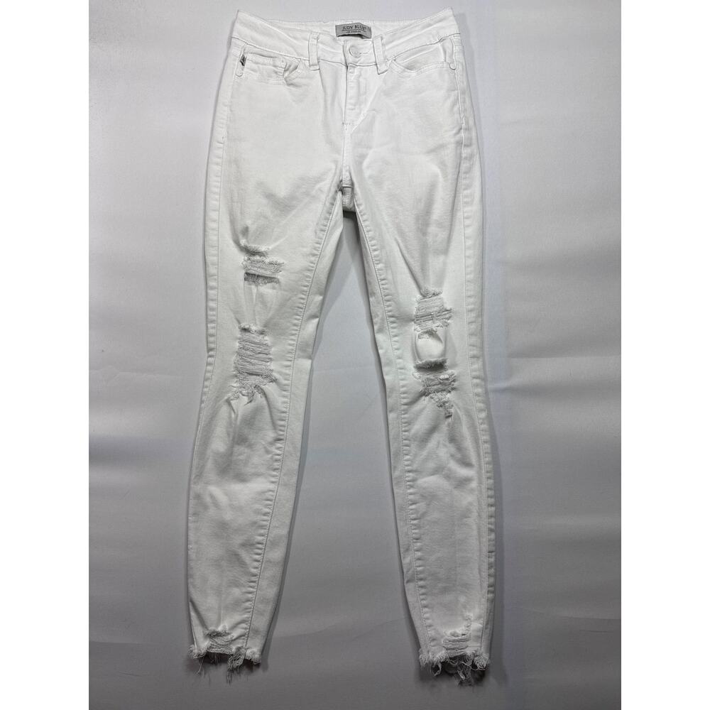 Judy Blue Women's Distressed Skinny Fit White Stretch Denim Jeans 1/25 (25x25.5)